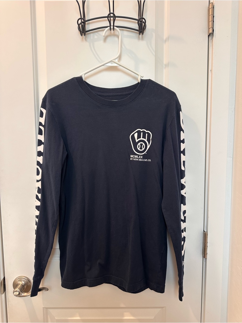 New Era Milwaukee Brewers Navy Long Tee with White Graphics